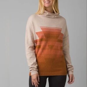 Prana Frosted Pine Beige/Orange Mock Neck Pullover Knit Granola Girl Sweater